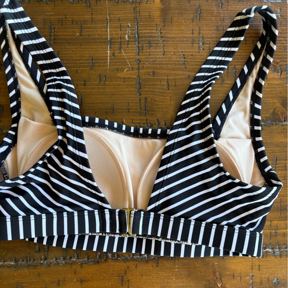 Striped Bikini Top with Black Boy Short Bottoms - Picture 2 of 3